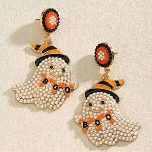 Witch Ghost Halloween Earrings Set in Gold